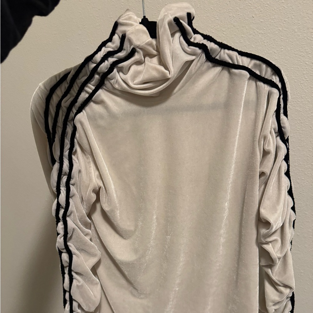 Y/project Opening Ceremony Drawstring Striped Velvet Turtleneck Top In Ivory